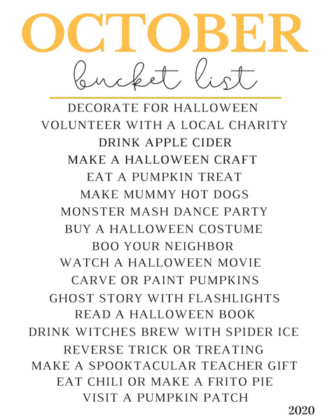 October Bucket List 2020