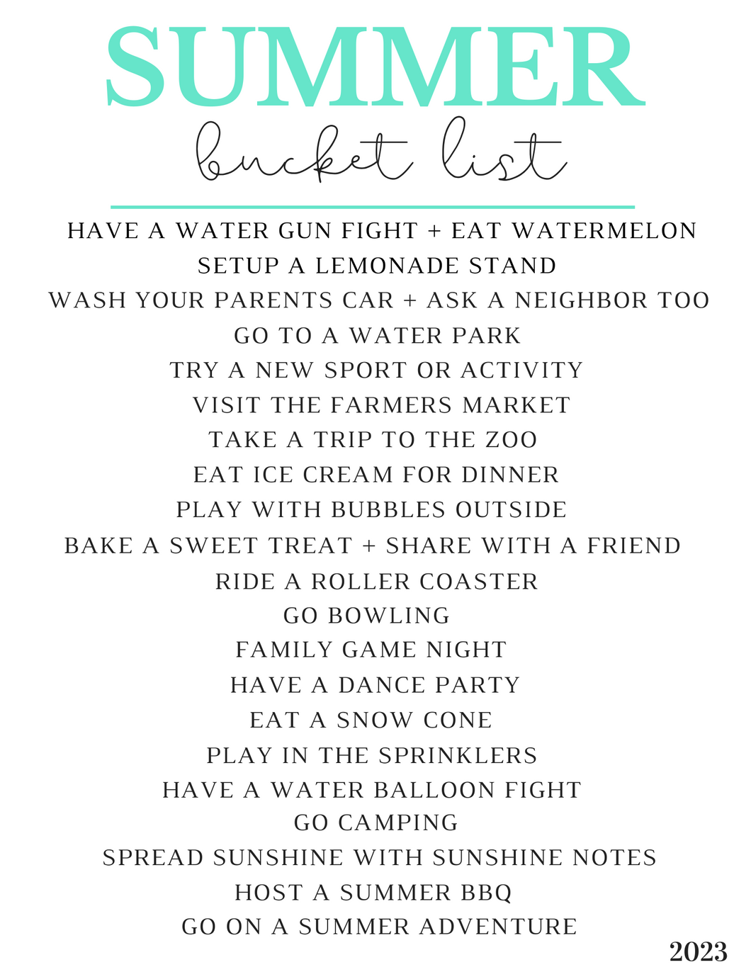 Freebie! Summer Bucket List